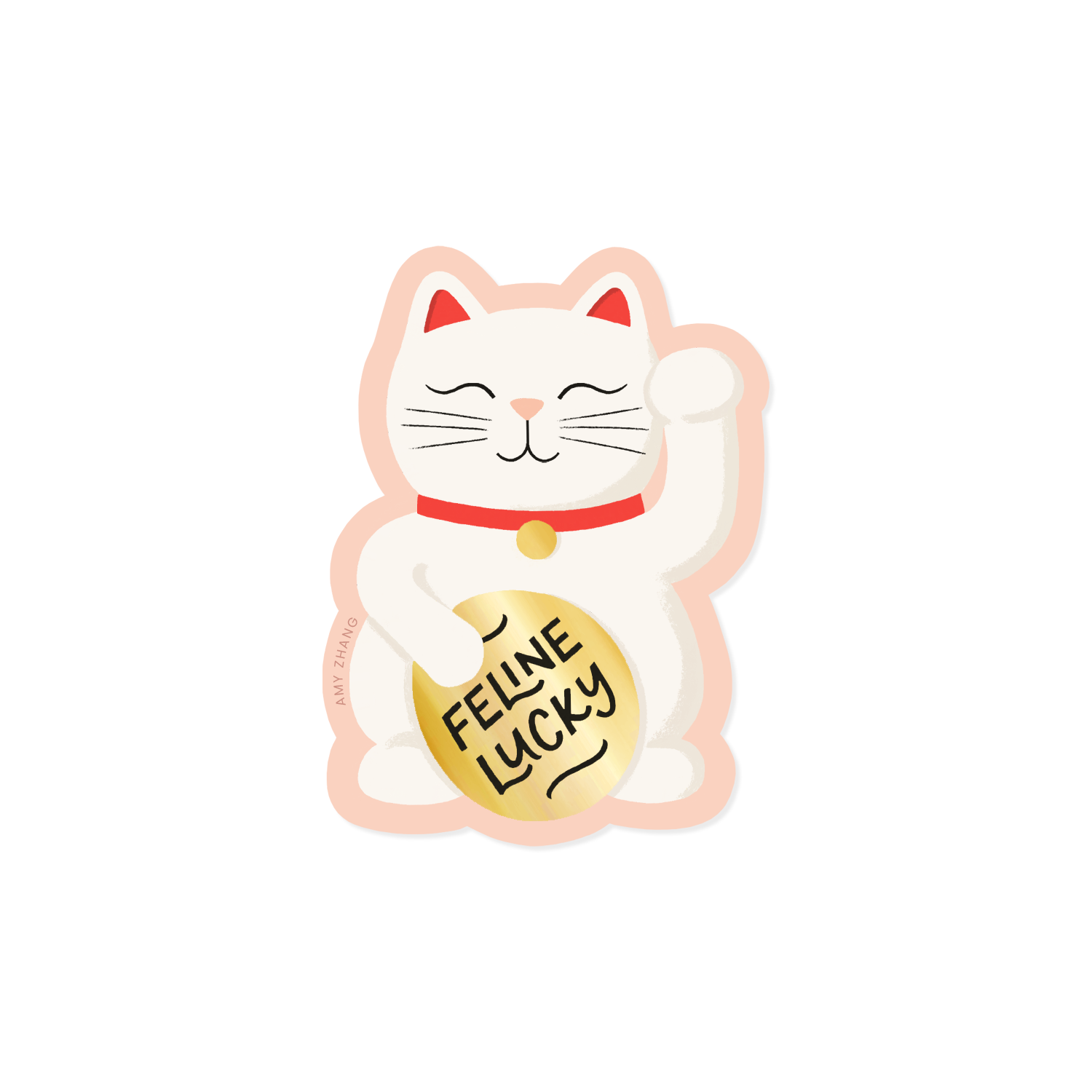 Feline Lucky Cat Sticker With Mirror Effect